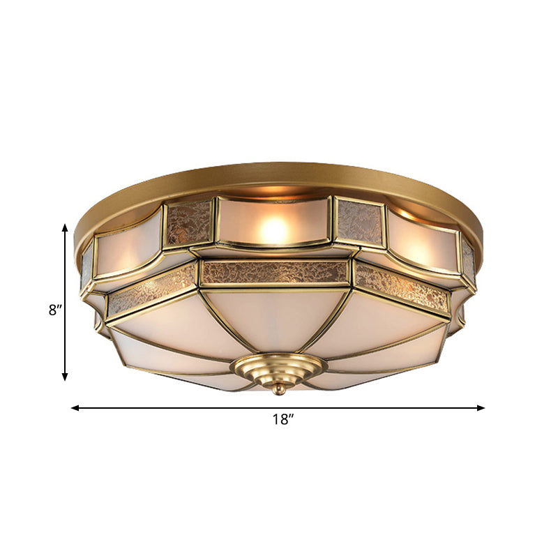 Curved Frosted Glass Brass Ceiling Flush Scallop 3/5 Heads Colonialist Flush Mount Lamp for Bedroom Clearhalo 'Ceiling Lights' 'Close To Ceiling Lights' 'Close to ceiling' 'Flush mount' Lighting' 271889