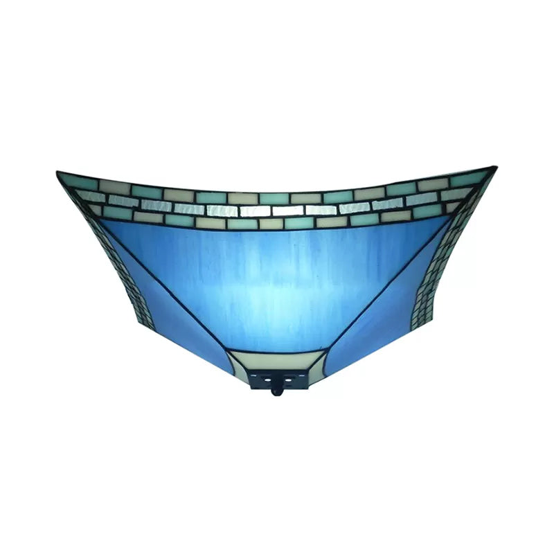 Stained Glass Ceiling Light in Blue, Flush Mount Light with Pyramid Shade for Living Room Tiffany Style Clearhalo 'Ceiling Lights' 'Close To Ceiling Lights' 'Close to ceiling' 'Flush mount' Lighting' 2719