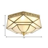 Colonialist Beveled Ceiling Mounted Light 4 Bulbs Opaline Glass Flush Mount Light Fixture in Brass for Bedroom Clearhalo 'Ceiling Lights' 'Close To Ceiling Lights' 'Close to ceiling' 'Flush mount' Lighting' 271904