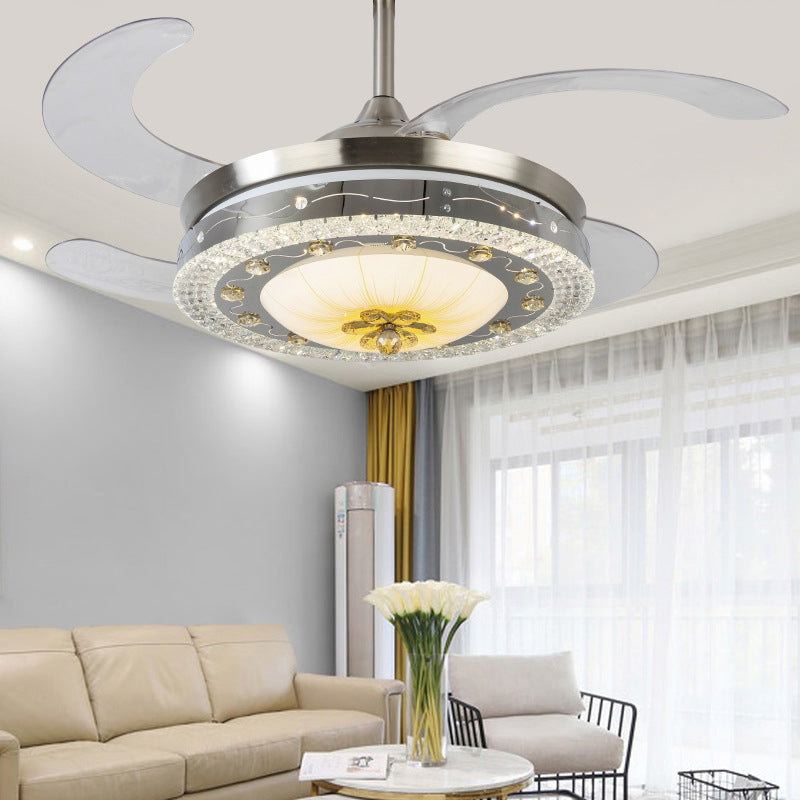 Crystal Round Ceiling Fan Light Contemporary Silver Led Flush Mount Light Fixture with Remote Control/Wall Control/Remote Control and Wall Control Clearhalo 'Ceiling Fans with Lights' 'Ceiling Fans' 'Modern Ceiling Fans' 'Modern' Lighting' 271909