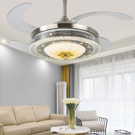 Crystal Round Ceiling Fan Light Contemporary Silver Led Flush Mount Light Fixture with Remote Control/Wall Control/Remote Control and Wall Control Clearhalo 'Ceiling Fans with Lights' 'Ceiling Fans' 'Modern Ceiling Fans' 'Modern' Lighting' 271909