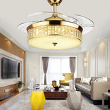 Drum Ceiling Fan Light Modernism Crystal Gold Led Flush Mount Light Fixture with 4 Blades, 36"/42" Wide Clearhalo 'Ceiling Fans with Lights' 'Ceiling Fans' 'Modern Ceiling Fans' 'Modern' Lighting' 271931