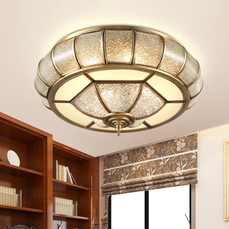 Elliptical Living Room Flush Mount Light Colonial Bubble Glass 3/4 Bulbs Brass Close to Ceiling Lamp Clearhalo 'Ceiling Lights' 'Close To Ceiling Lights' 'Close to ceiling' 'Flush mount' Lighting' 271944