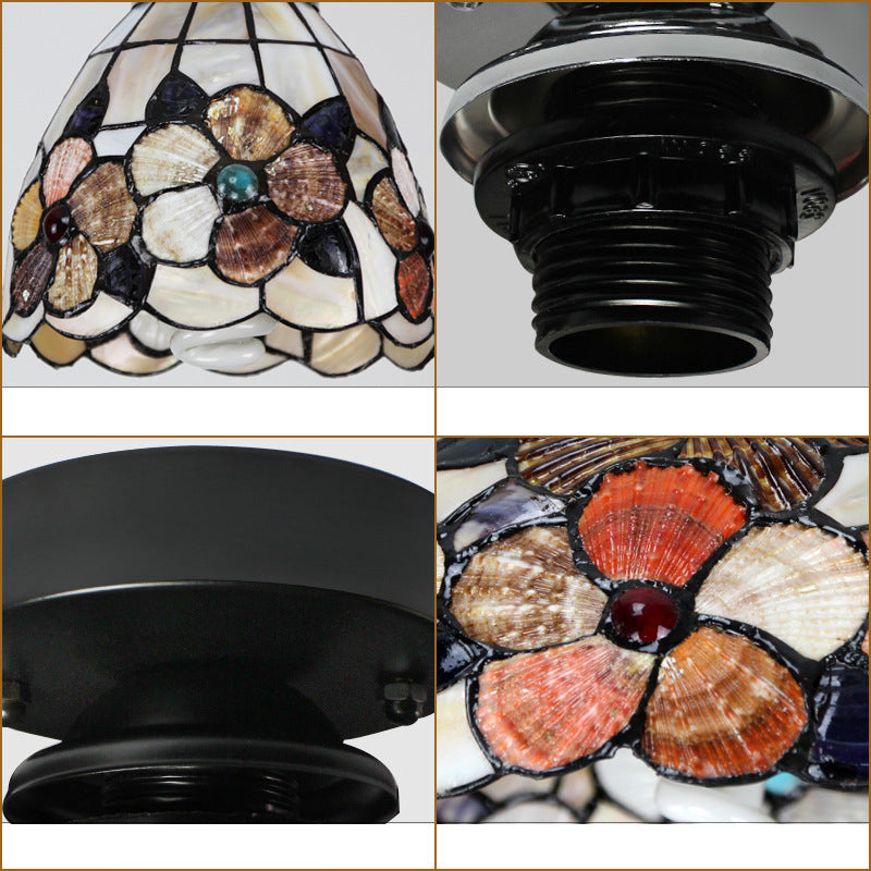 Tiffany Style Domed Ceiling Light Stained Glass 1 Bulb Flush Mount Ceiling Light with Flower Pattern in Black/Chrome Finish Clearhalo 'Ceiling Lights' 'Close To Ceiling Lights' 'Close to ceiling' 'Glass shade' 'Glass' 'Semi-flushmount' 'Tiffany close to ceiling' 'Tiffany' Lighting' 27198