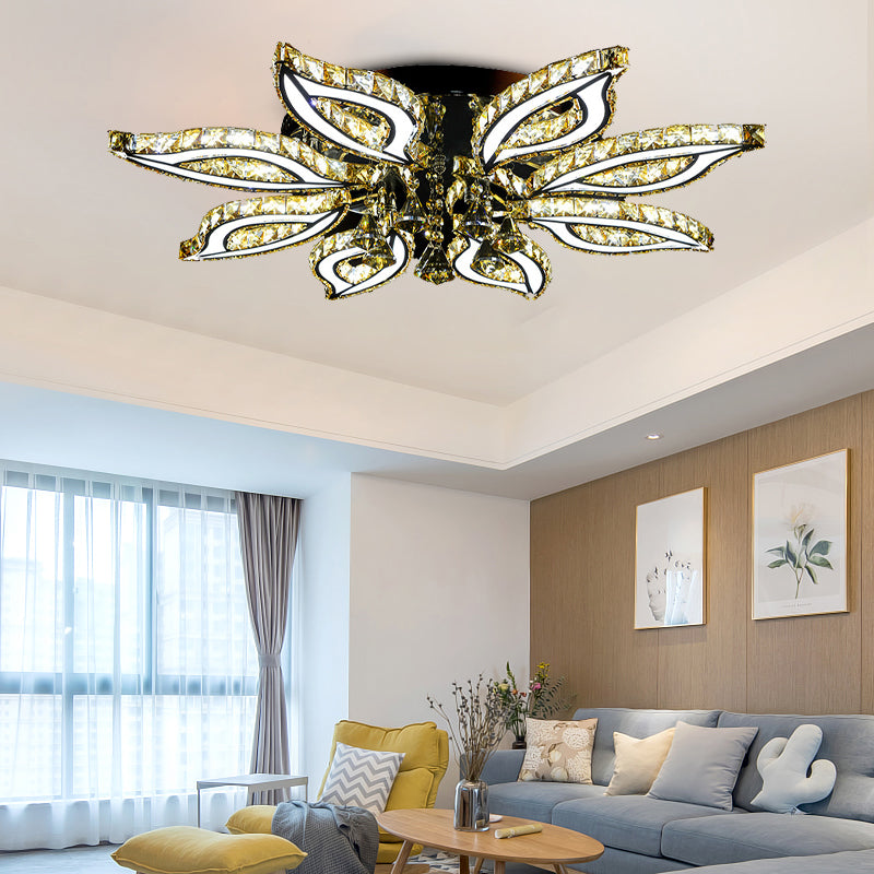 Chrome Flower Flush Light Modern LED K9 Crystal Ceiling Mounted Fixture with Acrylic Diffuser in Warm/White/Natural Light Chrome Clearhalo 'Ceiling Lights' 'Close To Ceiling Lights' 'Close to ceiling' 'Flush mount' Lighting' 271994