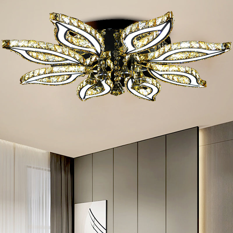 Chrome Flower Flush Light Modern LED K9 Crystal Ceiling Mounted Fixture with Acrylic Diffuser in Warm/White/Natural Light Clearhalo 'Ceiling Lights' 'Close To Ceiling Lights' 'Close to ceiling' 'Flush mount' Lighting' 271995