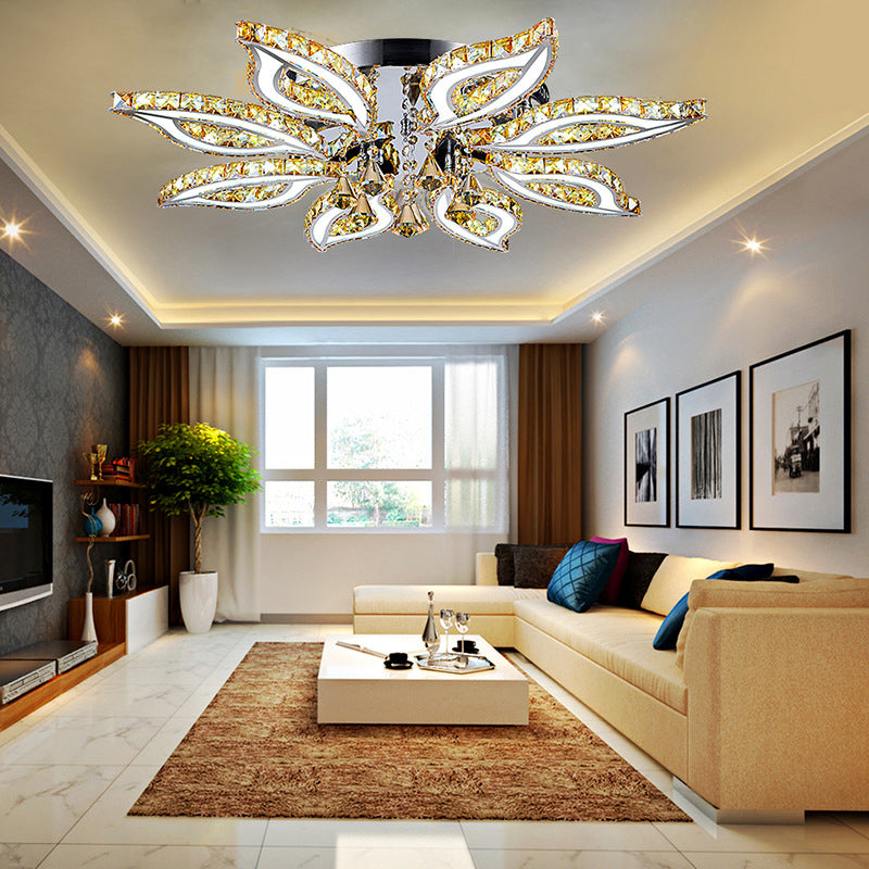 Chrome Flower Flush Light Modern LED K9 Crystal Ceiling Mounted Fixture with Acrylic Diffuser in Warm/White/Natural Light Clearhalo 'Ceiling Lights' 'Close To Ceiling Lights' 'Close to ceiling' 'Flush mount' Lighting' 271997