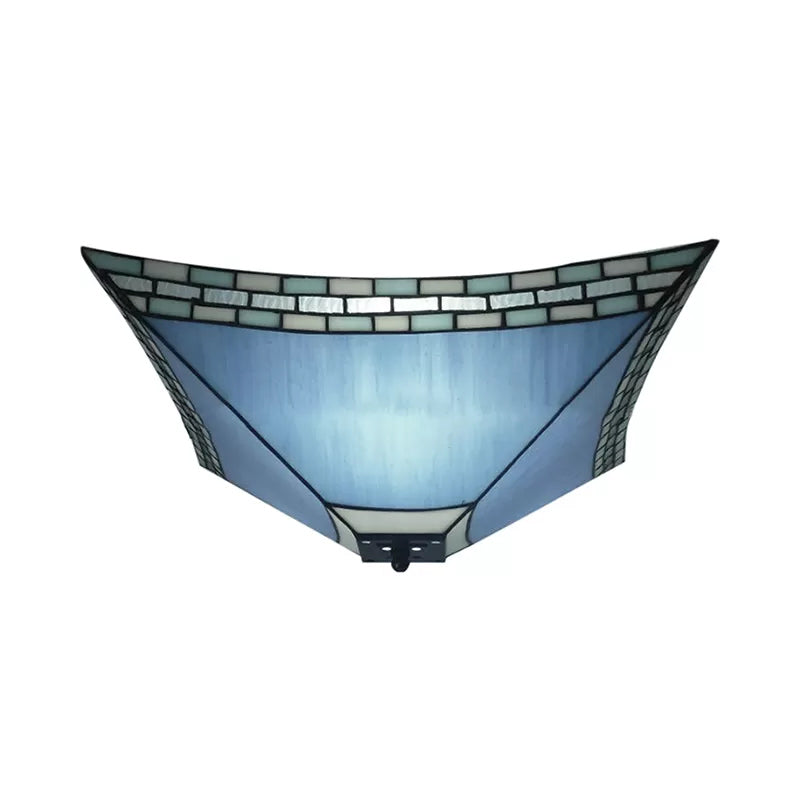 Stained Glass Ceiling Light in Blue, Flush Mount Light with Pyramid Shade for Living Room Tiffany Style Clearhalo 'Ceiling Lights' 'Close To Ceiling Lights' 'Close to ceiling' 'Flush mount' Lighting' 2720