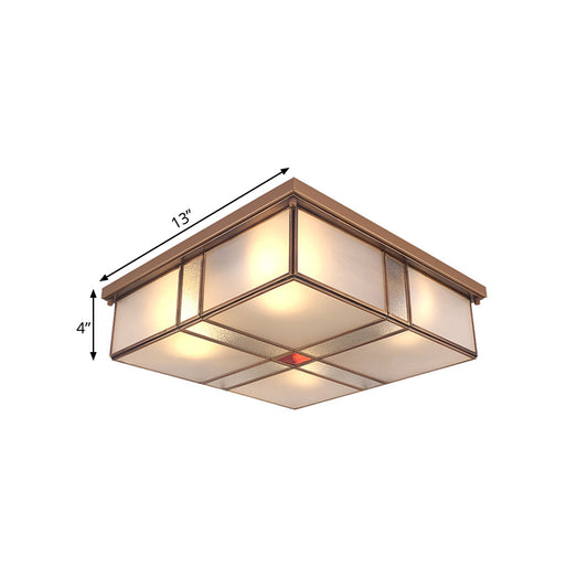 Square Milky Glass Ceiling Mounted Fixture Colonial 3/4 Bulbs Living Room Flush Mount Ceiling Lamp in Brass Clearhalo 'Ceiling Lights' 'Close To Ceiling Lights' 'Close to ceiling' 'Flush mount' Lighting' 272012