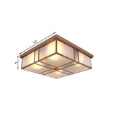 Square Milky Glass Ceiling Mounted Fixture Colonial 3/4 Bulbs Living Room Flush Mount Ceiling Lamp in Brass Clearhalo 'Ceiling Lights' 'Close To Ceiling Lights' 'Close to ceiling' 'Flush mount' Lighting' 272012