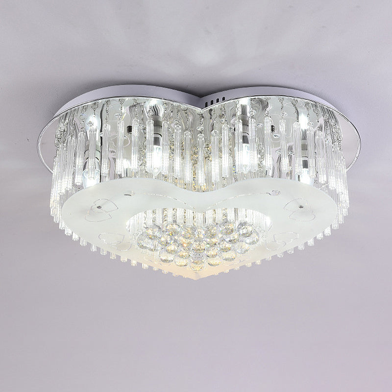 Heart Flushmount Modernist K9 Crystal 18"/23.5" Wide LED Silver Ceiling Light Fixture for Bedroom Silver Clearhalo 'Ceiling Lights' 'Close To Ceiling Lights' 'Close to ceiling' 'Flush mount' Lighting' 272041