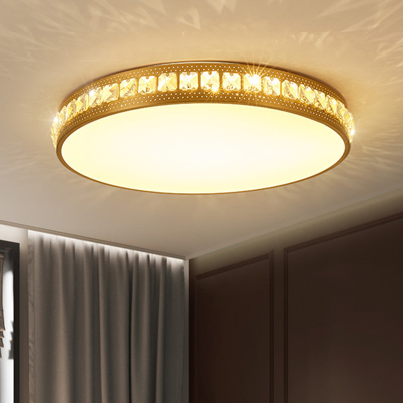 Circle Flush Light Modern Crystal Gold LED Ceiling Mounted Fixture in Warm/White/Natural Light, 14"/18"/21.5" Wide Clearhalo 'Ceiling Lights' 'Close To Ceiling Lights' 'Close to ceiling' 'Flush mount' Lighting' 272064