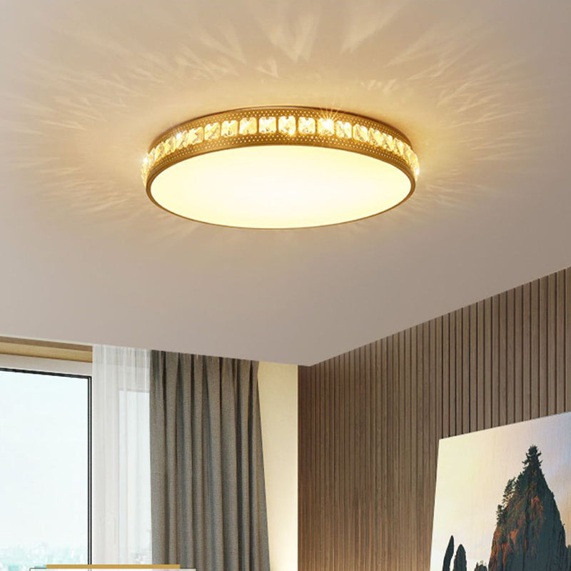 Circle Flush Light Modern Crystal Gold LED Ceiling Mounted Fixture in Warm/White/Natural Light, 14"/18"/21.5" Wide Clearhalo 'Ceiling Lights' 'Close To Ceiling Lights' 'Close to ceiling' 'Flush mount' Lighting' 272065