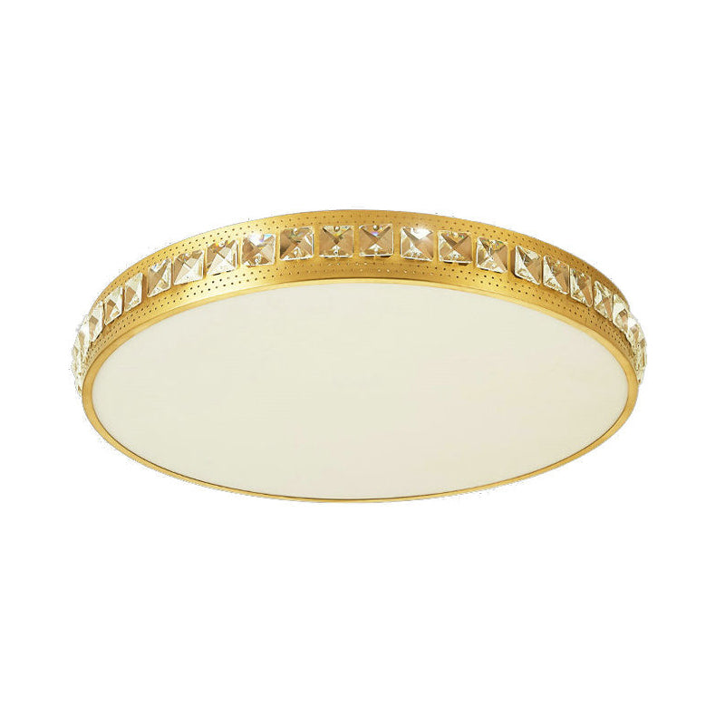 Circle Flush Light Modern Crystal Gold LED Ceiling Mounted Fixture in Warm/White/Natural Light, 14"/18"/21.5" Wide Clearhalo 'Ceiling Lights' 'Close To Ceiling Lights' 'Close to ceiling' 'Flush mount' Lighting' 272067