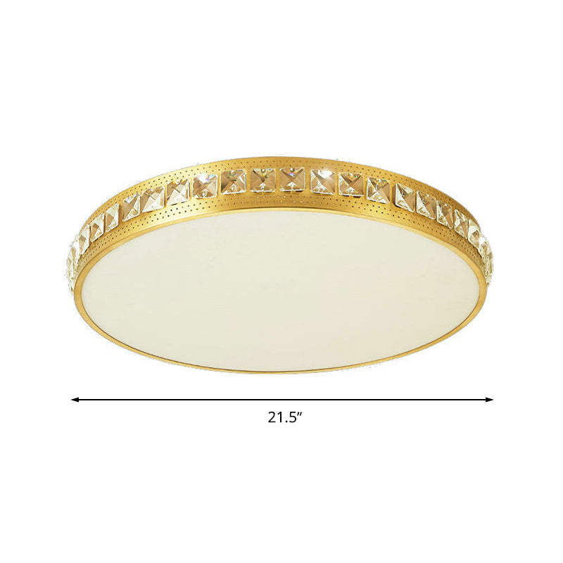 Circle Flush Light Modern Crystal Gold LED Ceiling Mounted Fixture in Warm/White/Natural Light, 14"/18"/21.5" Wide Clearhalo 'Ceiling Lights' 'Close To Ceiling Lights' 'Close to ceiling' 'Flush mount' Lighting' 272070