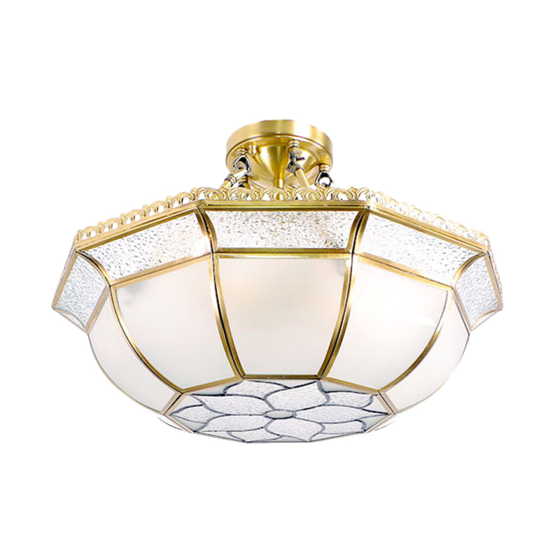 Brass 4 Lights Ceiling Lamp Colonialism Opal Blown Glass Dome Semi Flush Ceiling Light for Living Room Clearhalo 'Ceiling Lights' 'Close To Ceiling Lights' 'Close to ceiling' 'Glass shade' 'Glass' 'Semi-flushmount' Lighting' 272074