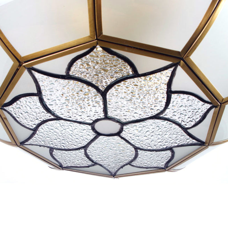 Brass 4 Lights Ceiling Lamp Colonialism Opal Blown Glass Dome Semi Flush Ceiling Light for Living Room Clearhalo 'Ceiling Lights' 'Close To Ceiling Lights' 'Close to ceiling' 'Glass shade' 'Glass' 'Semi-flushmount' Lighting' 272076
