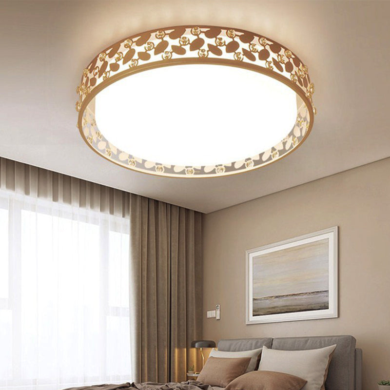 Cylindrical K9 Crystal Flush Mount Contemporary LED Gold Ceiling Lighting in Remote Control Stepless Dimming/3 Color Light for Bedroom Gold Clearhalo 'Ceiling Lights' 'Close To Ceiling Lights' 'Close to ceiling' 'Flush mount' Lighting' 272077