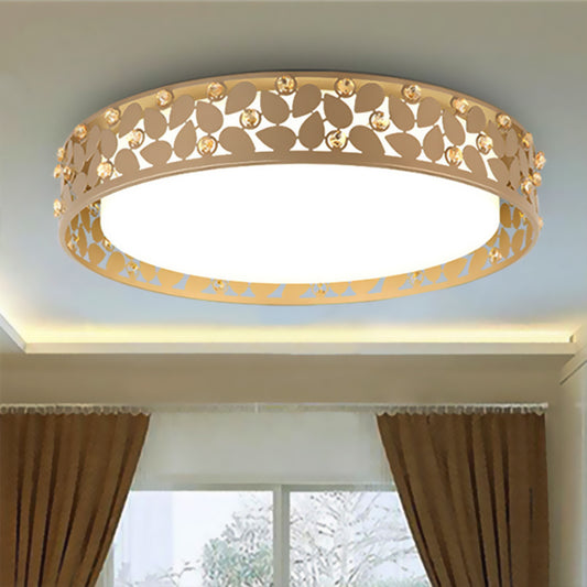 Cylindrical K9 Crystal Flush Mount Contemporary LED Gold Ceiling Lighting in Remote Control Stepless Dimming/3 Color Light for Bedroom Clearhalo 'Ceiling Lights' 'Close To Ceiling Lights' 'Close to ceiling' 'Flush mount' Lighting' 272078