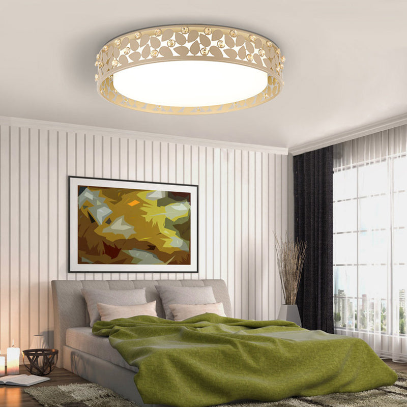 Cylindrical K9 Crystal Flush Mount Contemporary LED Gold Ceiling Lighting in Remote Control Stepless Dimming/3 Color Light for Bedroom Clearhalo 'Ceiling Lights' 'Close To Ceiling Lights' 'Close to ceiling' 'Flush mount' Lighting' 272079