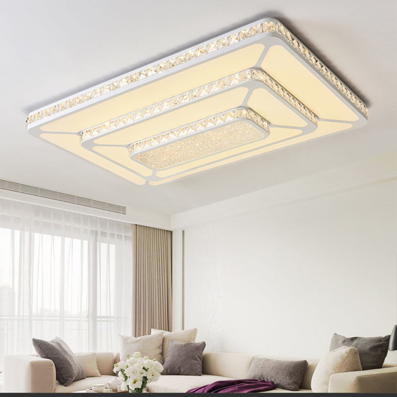 White Rectangle Flushmount Modernism Crystal LED Ceiling Lighting with Acrylic Diffuser White Clearhalo 'Ceiling Lights' 'Close To Ceiling Lights' 'Close to ceiling' 'Flush mount' Lighting' 272089