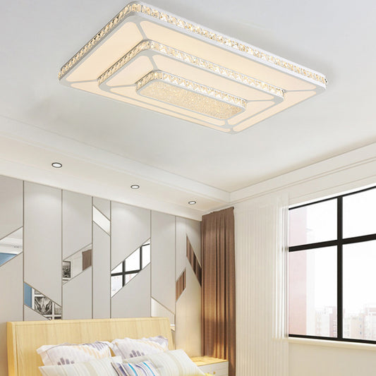 White Rectangle Flushmount Modernism Crystal LED Ceiling Lighting with Acrylic Diffuser Clearhalo 'Ceiling Lights' 'Close To Ceiling Lights' 'Close to ceiling' 'Flush mount' Lighting' 272091