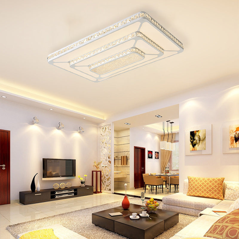 White Rectangle Flushmount Modernism Crystal LED Ceiling Lighting with Acrylic Diffuser Clearhalo 'Ceiling Lights' 'Close To Ceiling Lights' 'Close to ceiling' 'Flush mount' Lighting' 272092