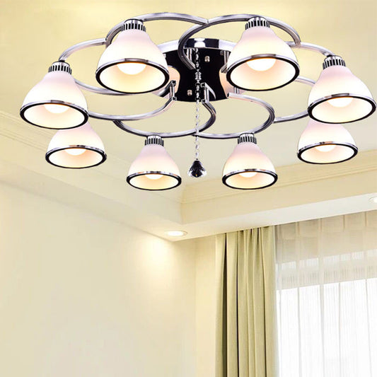 Contemporary Conical Opal Glass Semi Flush Light Crystal 8 Lights Living Room Semi Flush Mount in Chrome Clearhalo 'Ceiling Lights' 'Close To Ceiling Lights' 'Close to ceiling' 'Semi-flushmount' Lighting' 272134