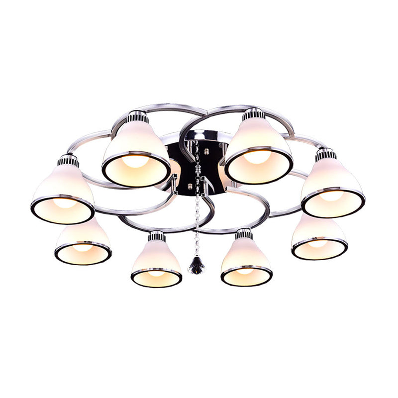 Contemporary Conical Opal Glass Semi Flush Light Crystal 8 Lights Living Room Semi Flush Mount in Chrome Clearhalo 'Ceiling Lights' 'Close To Ceiling Lights' 'Close to ceiling' 'Semi-flushmount' Lighting' 272137