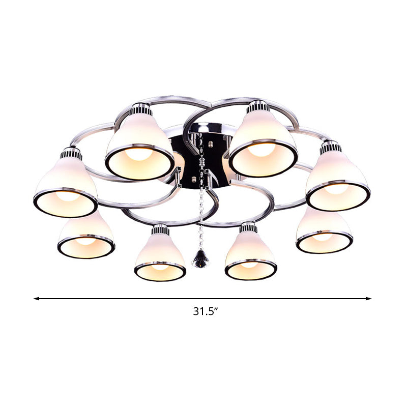 Contemporary Conical Opal Glass Semi Flush Light Crystal 8 Lights Living Room Semi Flush Mount in Chrome Clearhalo 'Ceiling Lights' 'Close To Ceiling Lights' 'Close to ceiling' 'Semi-flushmount' Lighting' 272138