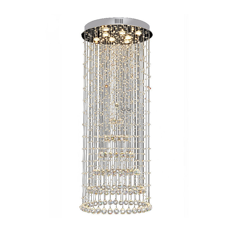 Cylinder Flush Mount Lighting Minimalist Crystal Ball 8 Lights Nickel Close to Ceiling Lamp Clearhalo 'Ceiling Lights' 'Close To Ceiling Lights' 'Close to ceiling' 'Flush mount' Lighting' 272144