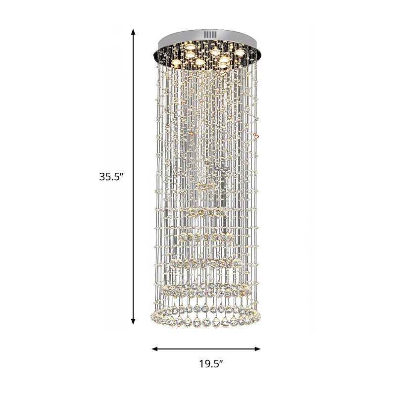 Cylinder Flush Mount Lighting Minimalist Crystal Ball 8 Lights Nickel Close to Ceiling Lamp Clearhalo 'Ceiling Lights' 'Close To Ceiling Lights' 'Close to ceiling' 'Flush mount' Lighting' 272145