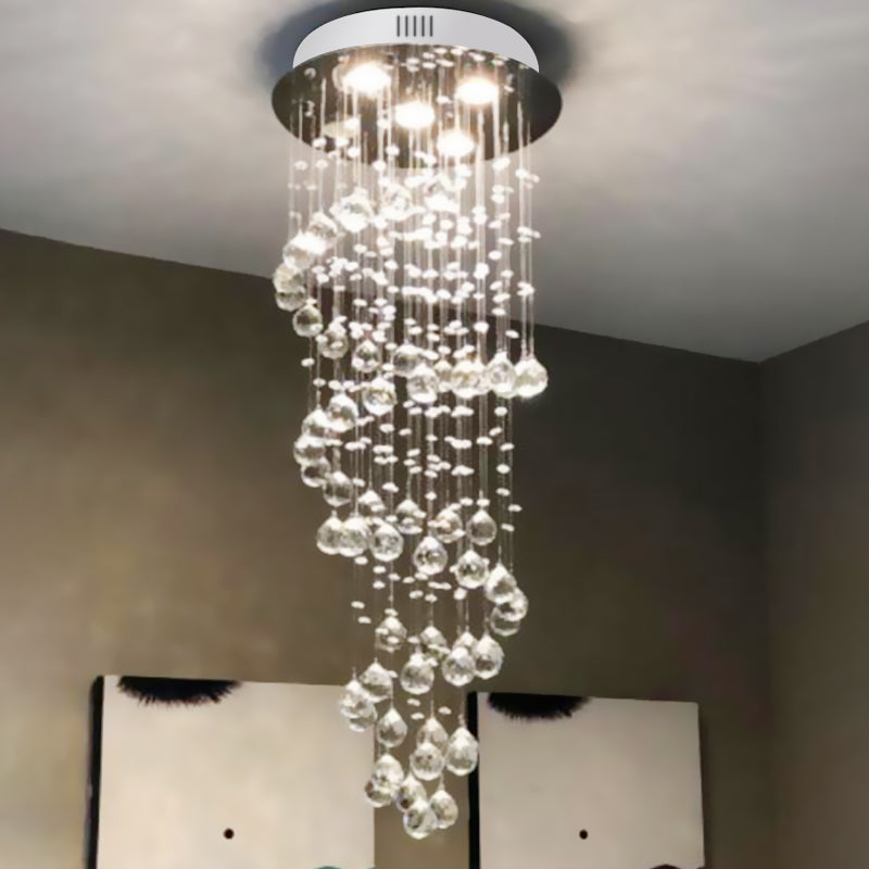 Minimalist Spiral Crystal Ball Flush Mount Ceiling Light 5 Lights Flushmount Lighting in Nickel Clearhalo 'Ceiling Lights' 'Close To Ceiling Lights' 'Close to ceiling' 'Flush mount' Lighting' 272156