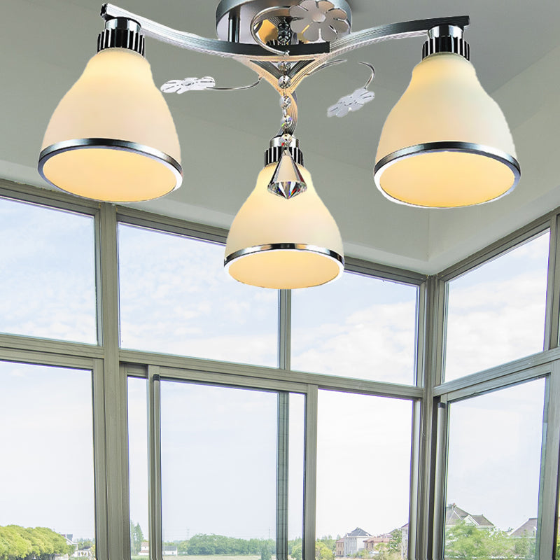 Crystal Cone Semi Flush Mount Lighting 3 Lights Semi Flush Light Fixture for Bedroom with Opal Glass Shade Clearhalo 'Ceiling Lights' 'Close To Ceiling Lights' 'Close to ceiling' 'Semi-flushmount' Lighting' 272165