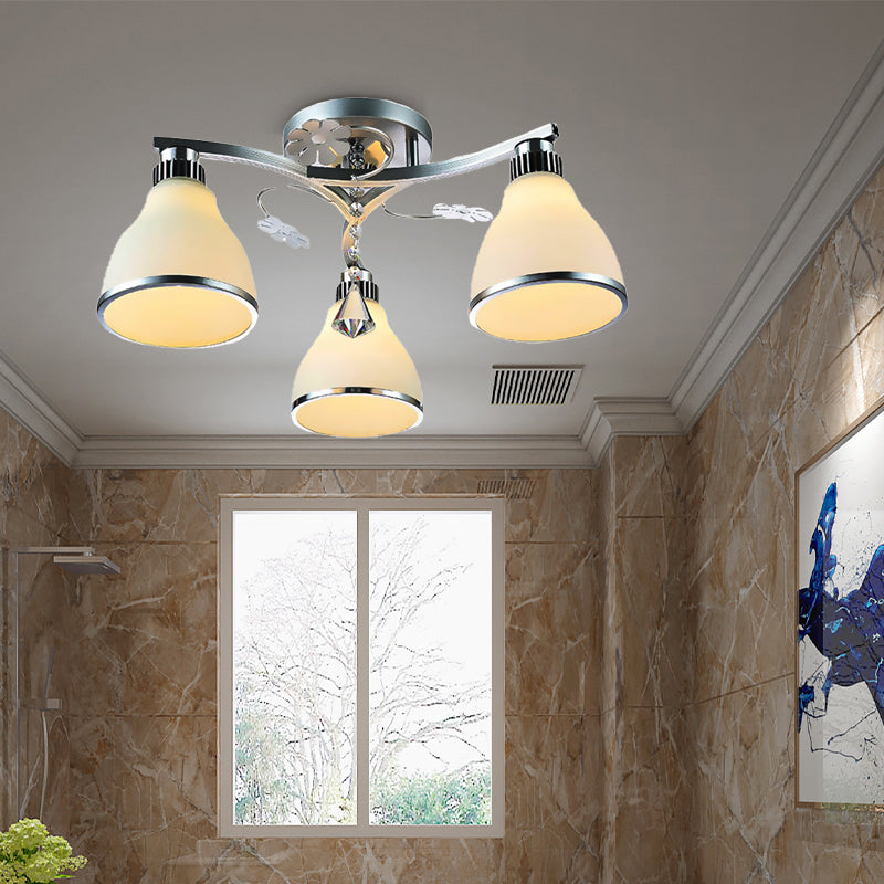 Crystal Cone Semi Flush Mount Lighting 3 Lights Semi Flush Light Fixture for Bedroom with Opal Glass Shade Clearhalo 'Ceiling Lights' 'Close To Ceiling Lights' 'Close to ceiling' 'Semi-flushmount' Lighting' 272166