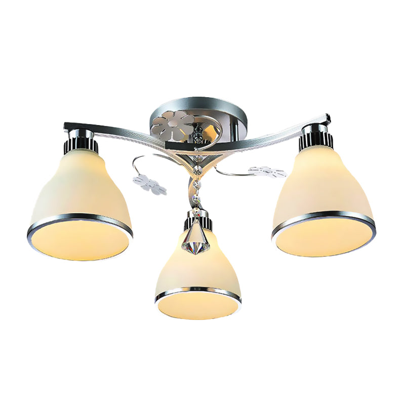 Crystal Cone Semi Flush Mount Lighting 3 Lights Semi Flush Light Fixture for Bedroom with Opal Glass Shade Clearhalo 'Ceiling Lights' 'Close To Ceiling Lights' 'Close to ceiling' 'Semi-flushmount' Lighting' 272168