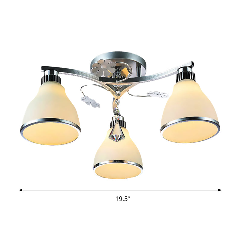 Crystal Cone Semi Flush Mount Lighting 3 Lights Semi Flush Light Fixture for Bedroom with Opal Glass Shade Clearhalo 'Ceiling Lights' 'Close To Ceiling Lights' 'Close to ceiling' 'Semi-flushmount' Lighting' 272169