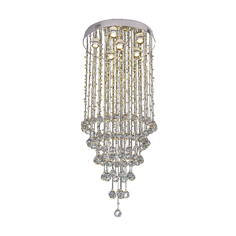 Crystal Beaded Flush Light Fixture Minimalist 6 Lights Nickel Flush Mount Lighting Clearhalo 'Ceiling Lights' 'Close To Ceiling Lights' 'Close to ceiling' 'Flush mount' Lighting' 272173