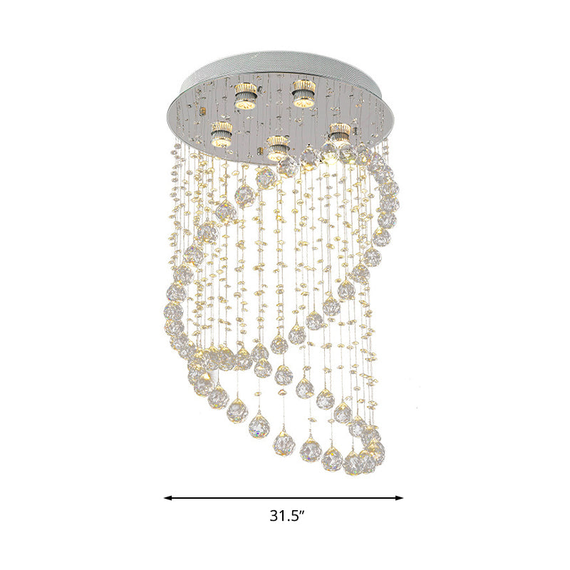 Nickel Spiral Flush Mount Lamp Contemporary 5 Lights Crystal Ceiling Mounted Fixture Clearhalo 'Ceiling Lights' 'Close To Ceiling Lights' 'Close to ceiling' 'Flush mount' Lighting' 272182