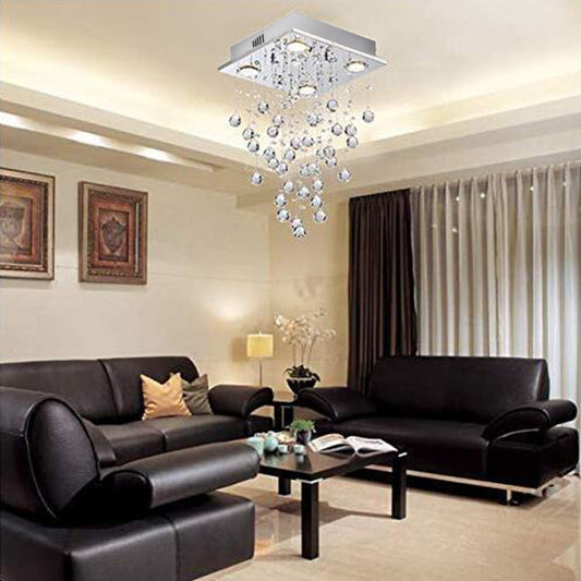 Teardrop Flush Mount Light Contemporary Crystal 4 Lights Living Room Flushmount in Nickel Nickel Clearhalo 'Ceiling Lights' 'Close To Ceiling Lights' 'Close to ceiling' 'Flush mount' Lighting' 272196