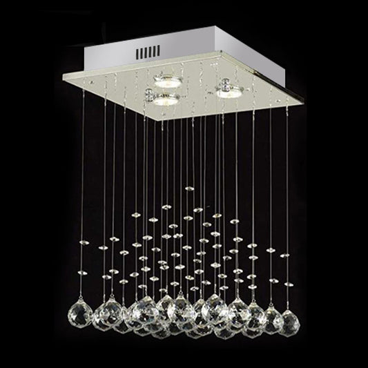 Minimalist Square Flush Light Fixture Crystal Ball 3 Lights Living Room Ceiling Flush Mount in Nickel Clearhalo 'Ceiling Lights' 'Close To Ceiling Lights' 'Close to ceiling' 'Flush mount' Lighting' 272204