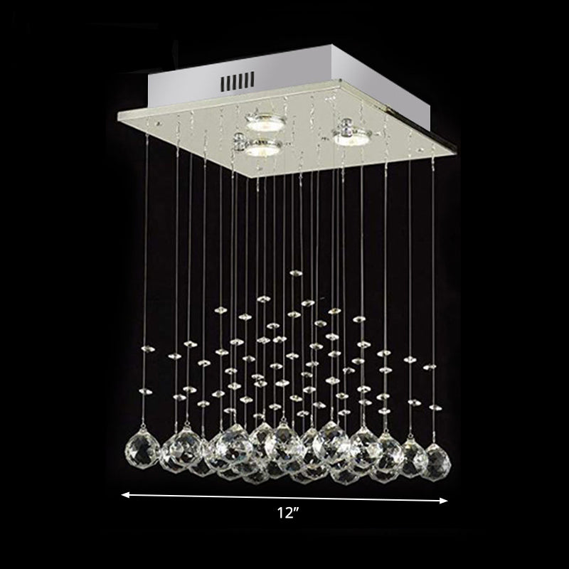 Minimalist Square Flush Light Fixture Crystal Ball 3 Lights Living Room Ceiling Flush Mount in Nickel Clearhalo 'Ceiling Lights' 'Close To Ceiling Lights' 'Close to ceiling' 'Flush mount' Lighting' 272205
