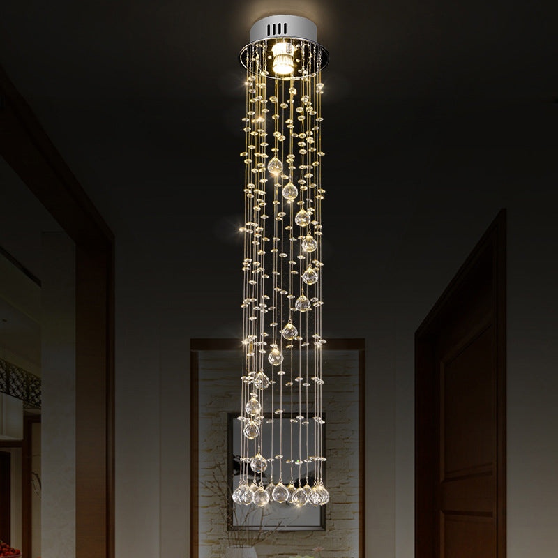 Cylinder Crystal Ball Flush Ceiling Light Fixture Modern Style 1 Light Nickel Flush Mount Clearhalo 'Ceiling Lights' 'Close To Ceiling Lights' 'Close to ceiling' 'Flush mount' Lighting' 272219