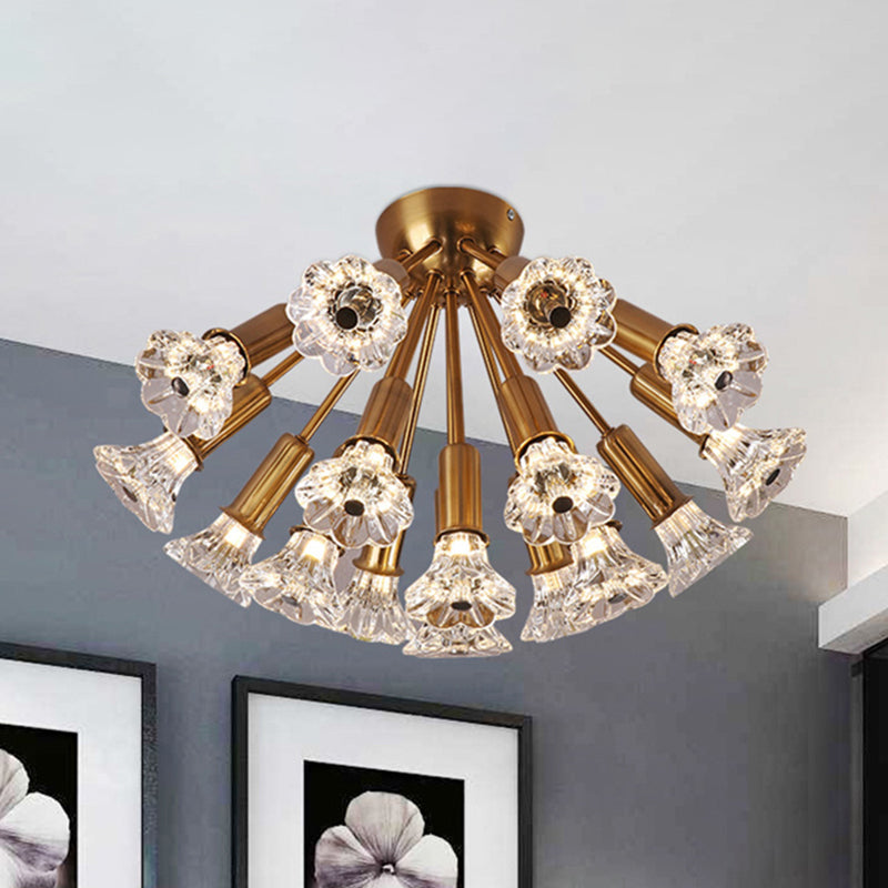 Sputnik Semi Mount Lighting Minimalist Crystal 16 Lights Brass Semi Flush Light Fixture Brass Clearhalo 'Ceiling Lights' 'Close To Ceiling Lights' 'Close to ceiling' 'Semi-flushmount' Lighting' 272228