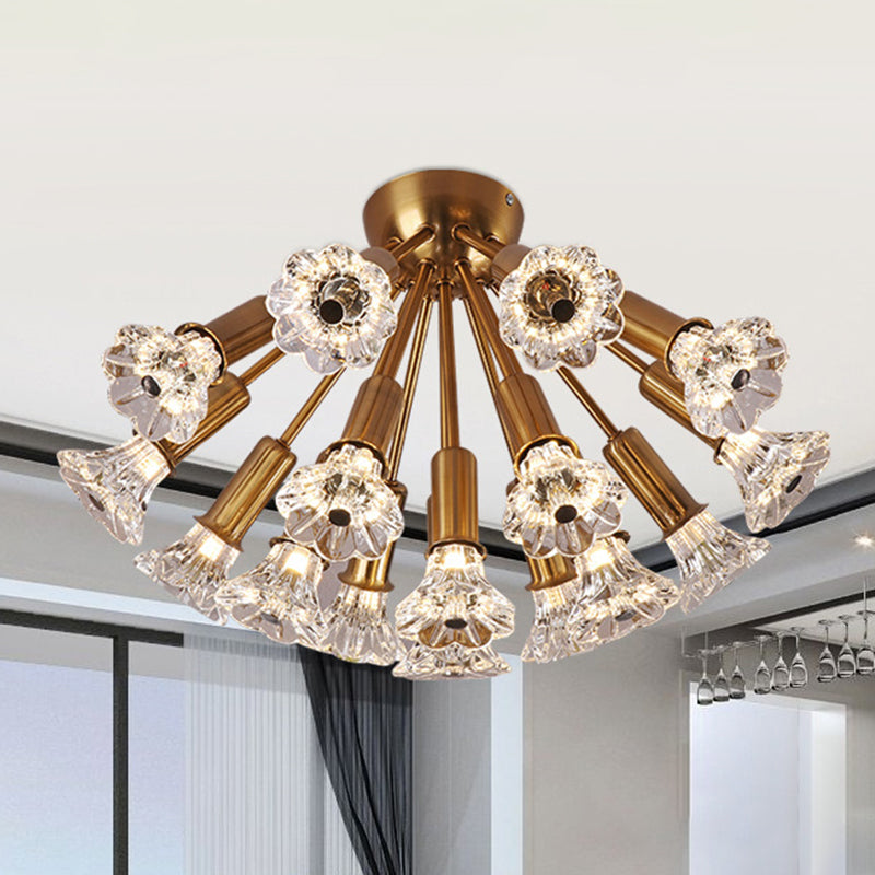 Sputnik Semi Mount Lighting Minimalist Crystal 16 Lights Brass Semi Flush Light Fixture Clearhalo 'Ceiling Lights' 'Close To Ceiling Lights' 'Close to ceiling' 'Semi-flushmount' Lighting' 272229