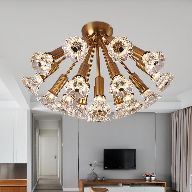 Sputnik Semi Mount Lighting Minimalist Crystal 16 Lights Brass Semi Flush Light Fixture Clearhalo 'Ceiling Lights' 'Close To Ceiling Lights' 'Close to ceiling' 'Semi-flushmount' Lighting' 272230