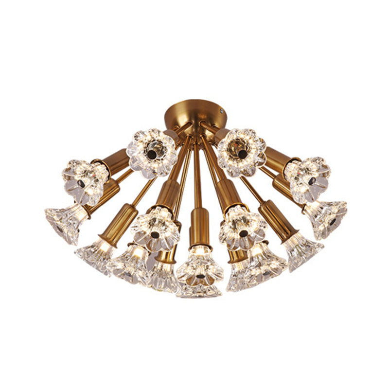 Sputnik Semi Mount Lighting Minimalist Crystal 16 Lights Brass Semi Flush Light Fixture Clearhalo 'Ceiling Lights' 'Close To Ceiling Lights' 'Close to ceiling' 'Semi-flushmount' Lighting' 272231