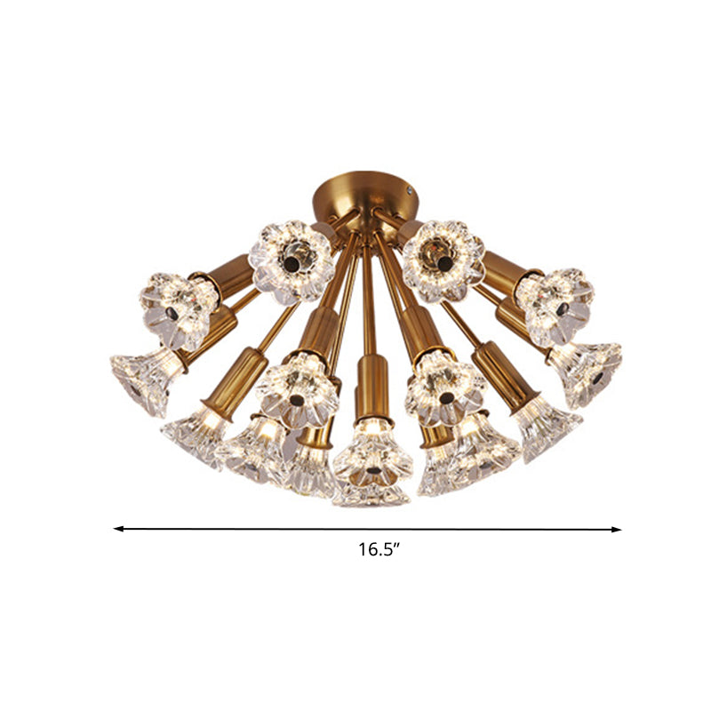 Sputnik Semi Mount Lighting Minimalist Crystal 16 Lights Brass Semi Flush Light Fixture Clearhalo 'Ceiling Lights' 'Close To Ceiling Lights' 'Close to ceiling' 'Semi-flushmount' Lighting' 272232