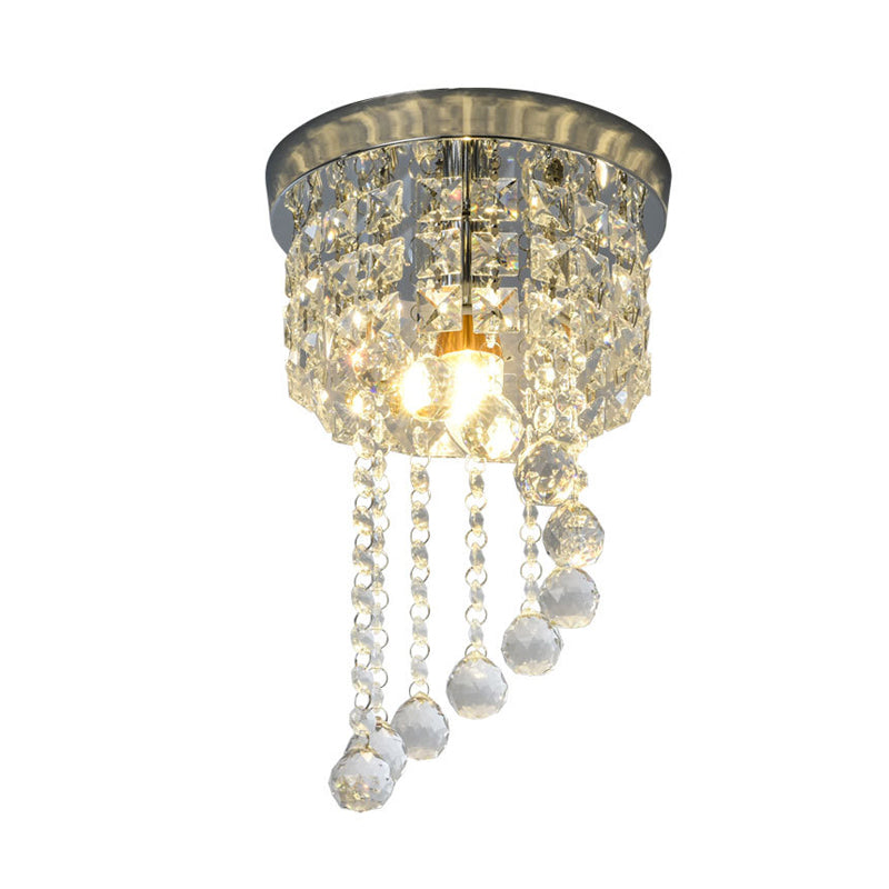 Round Living Room Flush Mount Crystal 1 Light Contemporary Ceiling Mounted Light in Silver Clearhalo 'Ceiling Lights' 'Close To Ceiling Lights' 'Close to ceiling' 'Flush mount' Lighting' 272238