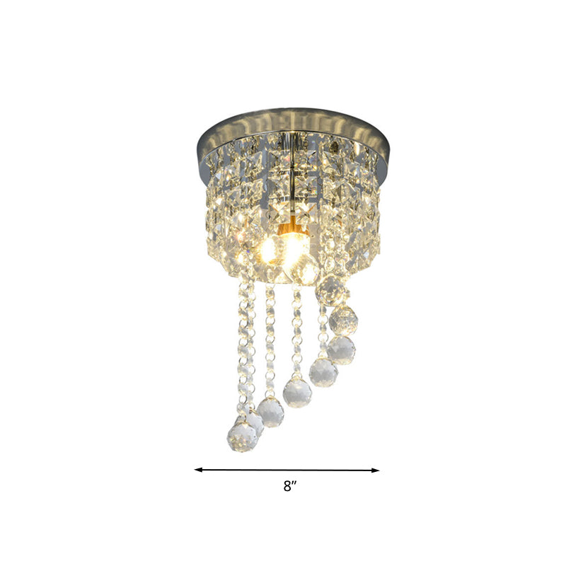 Round Living Room Flush Mount Crystal 1 Light Contemporary Ceiling Mounted Light in Silver Clearhalo 'Ceiling Lights' 'Close To Ceiling Lights' 'Close to ceiling' 'Flush mount' Lighting' 272239